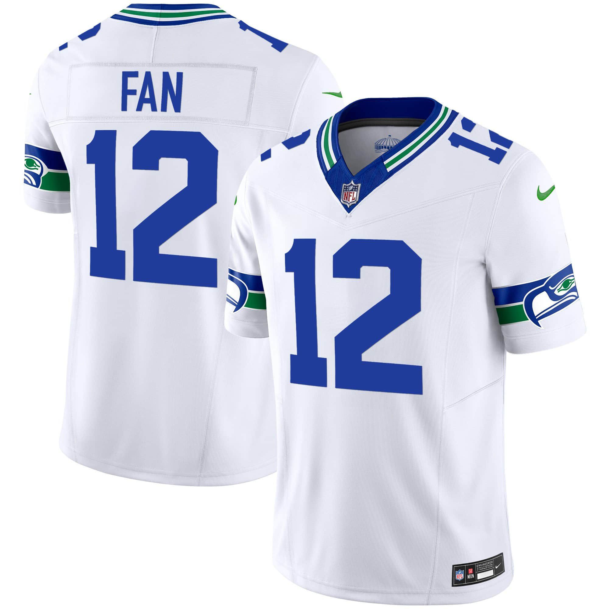 Men Seattle Seahawks 12 Fan White 2024 Nike Throwback Vapor Limited NFL Jersey